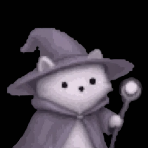 poof the magic cat, a wizard cat wearing a pointed hat and cloak holding a magic staff
